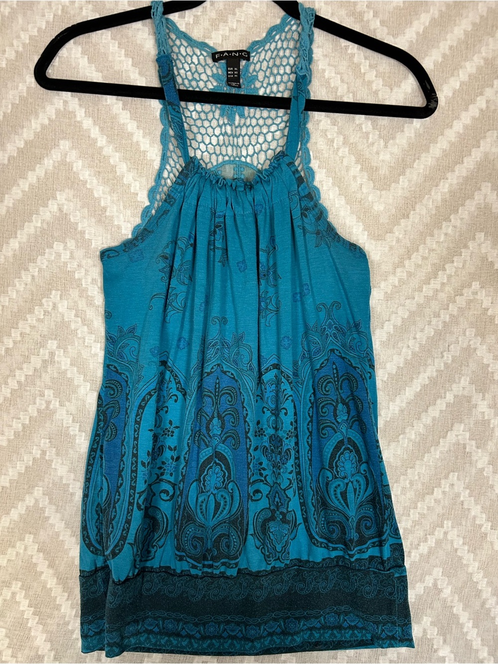 FANG Teal Printed Mesh-Back Camisole